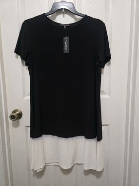Nik And Nash Black and White Layered Short Sleeve Dress